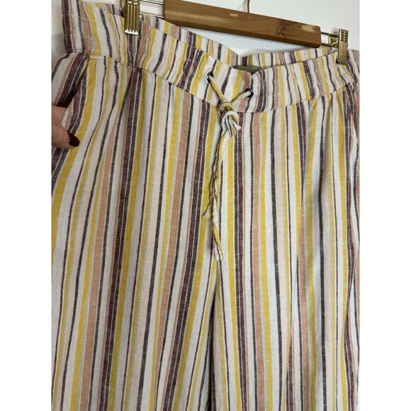 Naturals D& Co Pants Linen Blend Wide Leg Pull On Gold White Stripe Large Tall - Picture 3 of 7